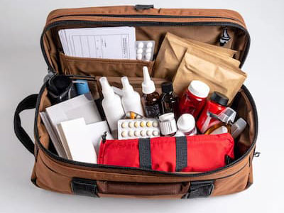 Emergency go bag packed with essentials for wildfire evacuation